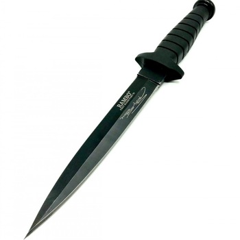 Cutit de Vanatoare, RAMBO FIRST BLOOD PART IV, Lama Dubla, Maner din cauciuc dur, 31 cm, Lama semnata, negru Cutit de Vanatoare, RAMBO FIRST BLOOD PART IV, Lama Dubla, Maner din cauciuc dur, 31 cm, Lama semnata, negru