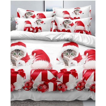 Lenjerie Finet Mos Craciun, 6 Piese, Pat 2 Persoane, Cat Gift, FNQ-23 Lenjerie Finet Mos Craciun, 6 Piese, Pat 2 Persoane, Cat Gift, FNQ-23