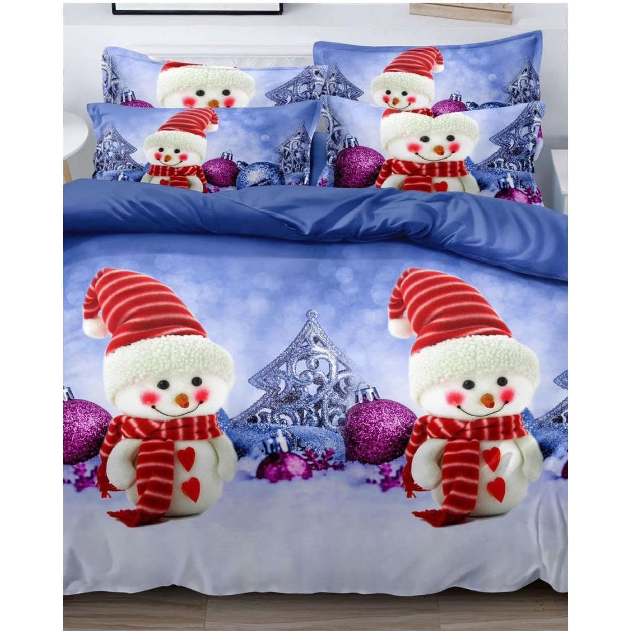 Lenjerie Finet Mos Craciun, 6 Piese, Pat 2 Persoane, The Snow Man, FNQ-25