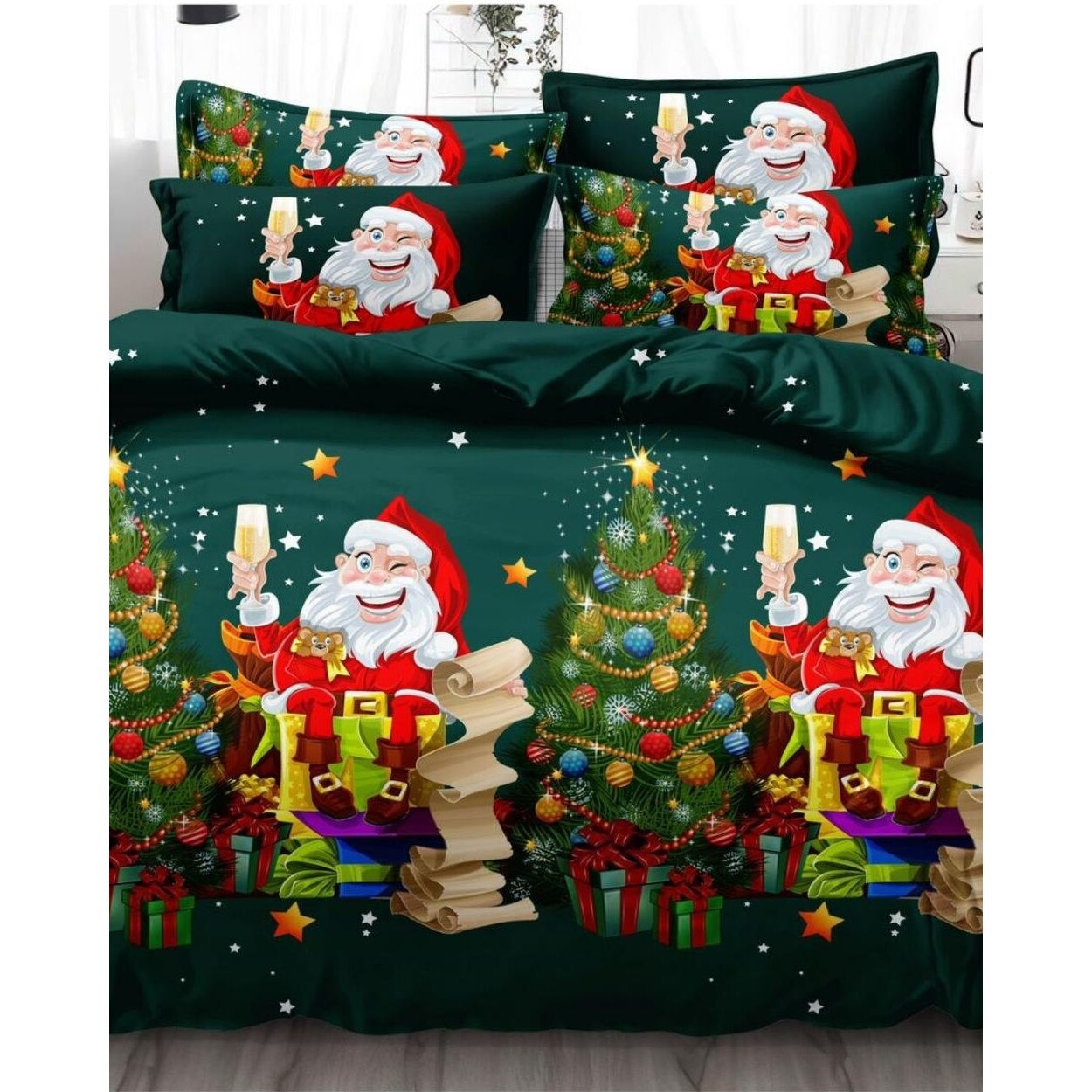 Lenjerie Finet Mos Craciun, 6 Piese, Pat 2 Persoane, Crazy Santa, FNQ-24