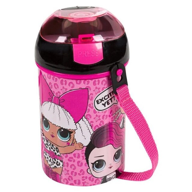 Sticla de apa, Zola®, pentru copii, de plastic,roz, model cu LOL, 450 ml