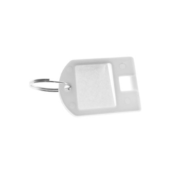 Breloc alb, 40 x 28 mm, cu eticheta de identificare si inel de prindere, Key Ring Tag, din plastic Breloc alb, 40 x 28 mm, cu eticheta de identificare si inel de prindere, Key Ring Tag, din plastic