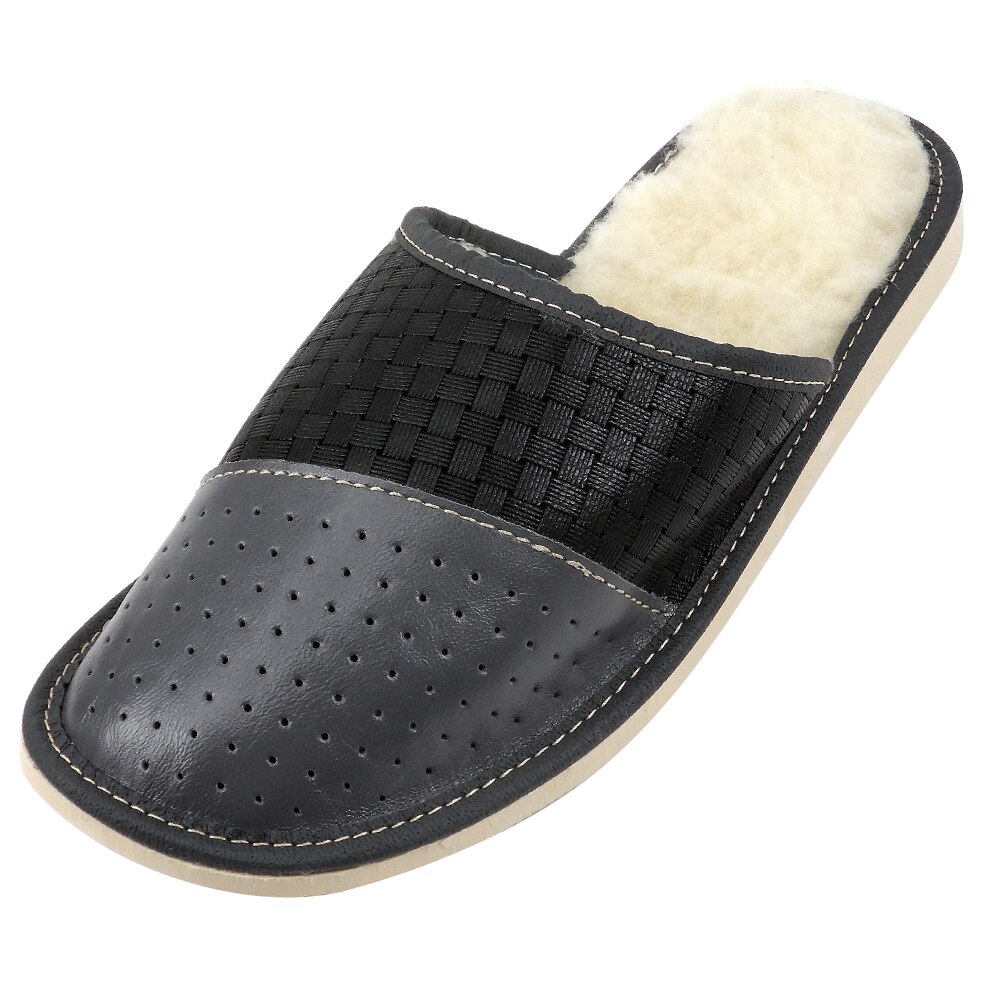 Papuci de Casa Model Classic Fusion Imblaniti cu Lana Culoare Gri/Negru