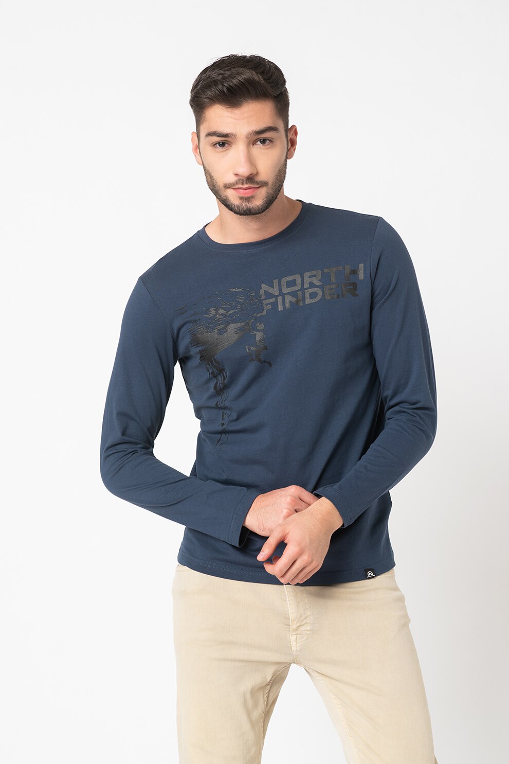 NORTHFINDER, Bluza cu imprimeu logo Abdiel, Bleumarin/Negru