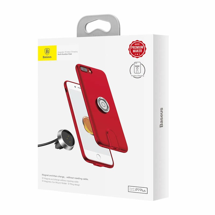 Baseus vezeték nélköli töltést támogató multifunkciós iPhone 8 Plus/7 Plus tok - piros