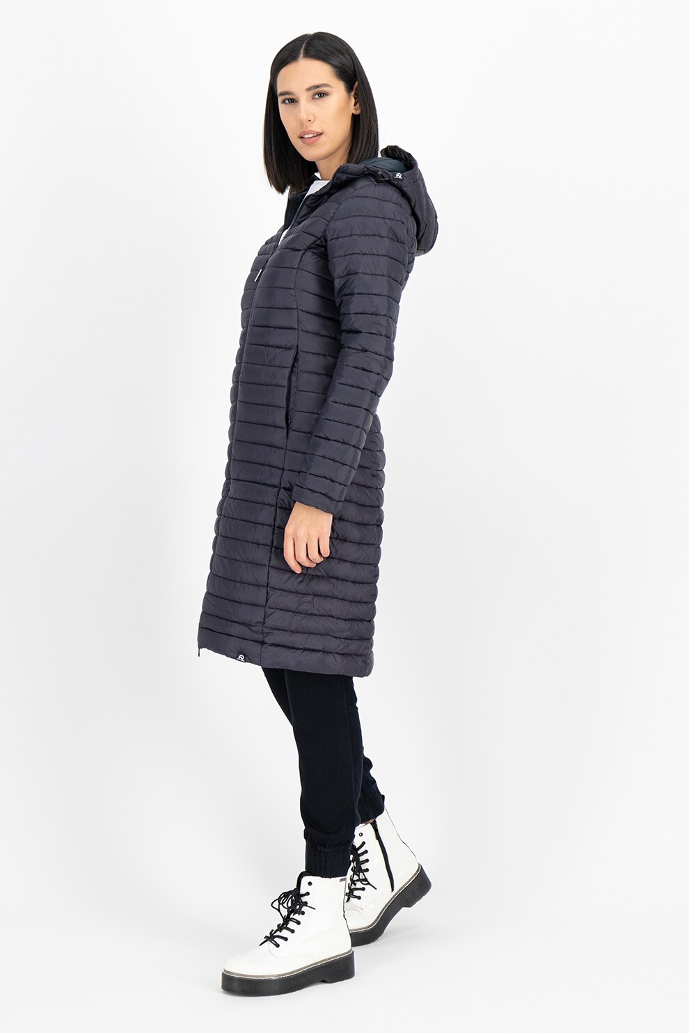 NORTHFINDER, Geaca lunga cu gluga si aspect matlasat Tiana, Violet aubergine