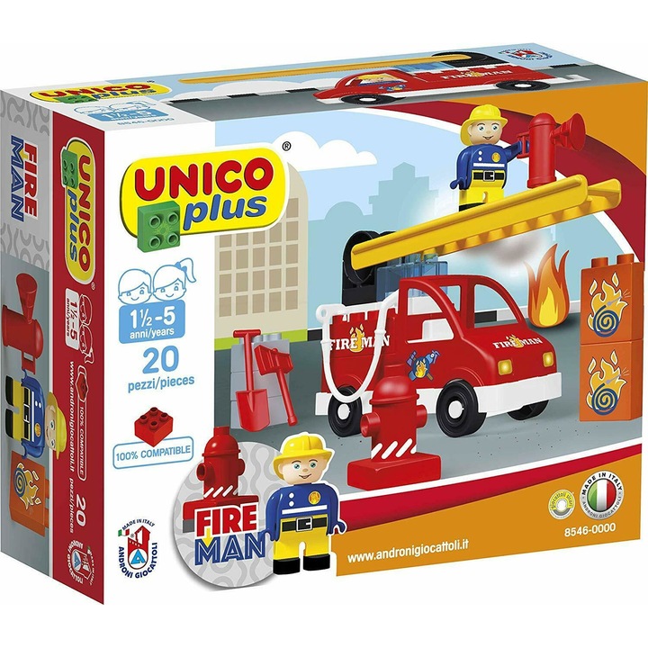 Set pompieri Unicoplus, 1-5 ani, 20 piese, Multicolor