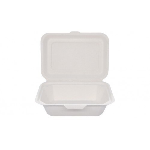 Set 150 caserole biodegradabile, capac rabatabil, trestie de zahar, 600 ml