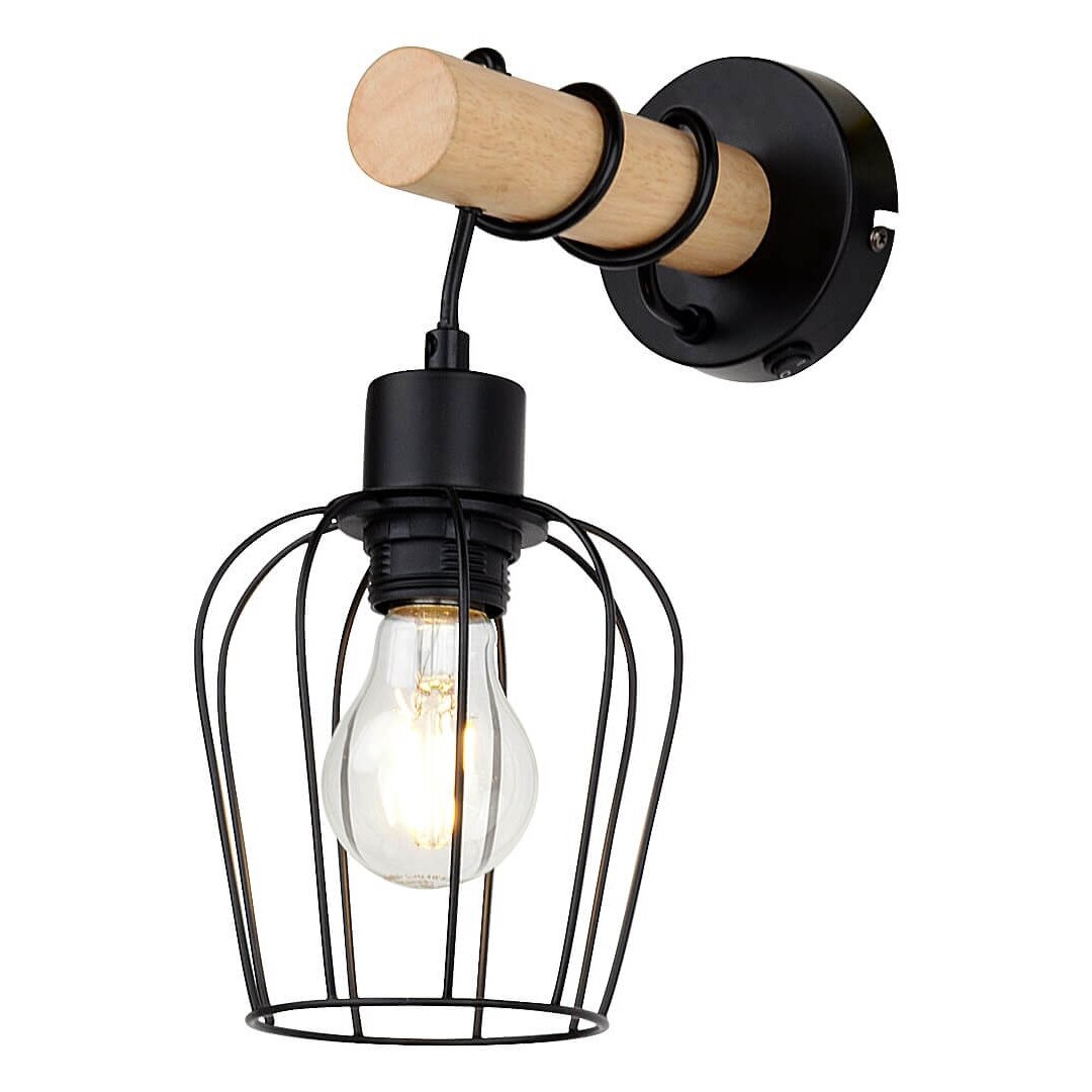Aplica Fabian Rabalux, 1xE27, Lemn, Metal, Negru
