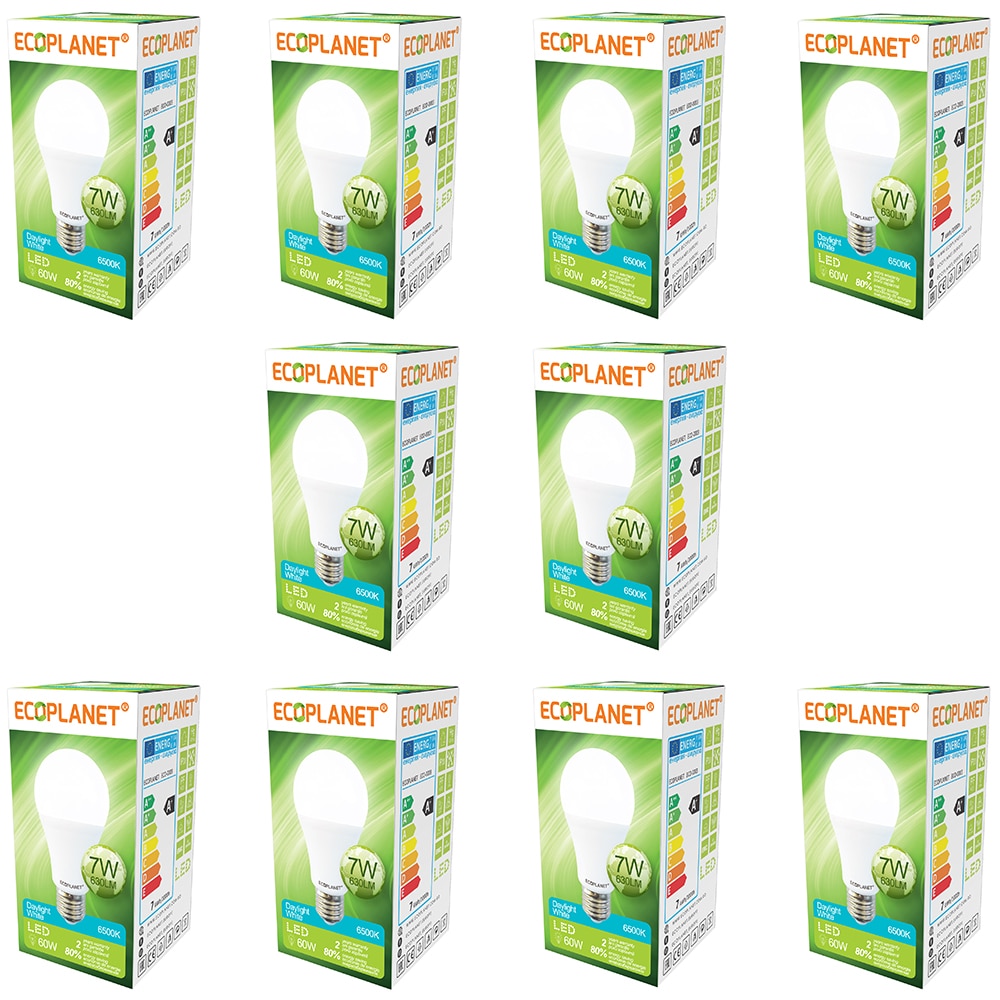 Set 10 buc - Bec LED Ecoplanet, E27, 7W (60W), 630 LM, F, lumina rece 6500K, Mat
