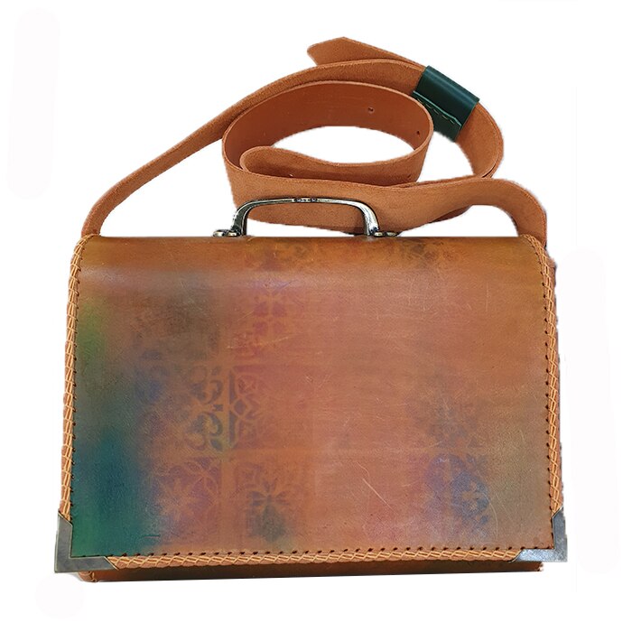 Poseta handmade din piele, culoare portocalie, AG Design, dimensiune 26/20/10 cm