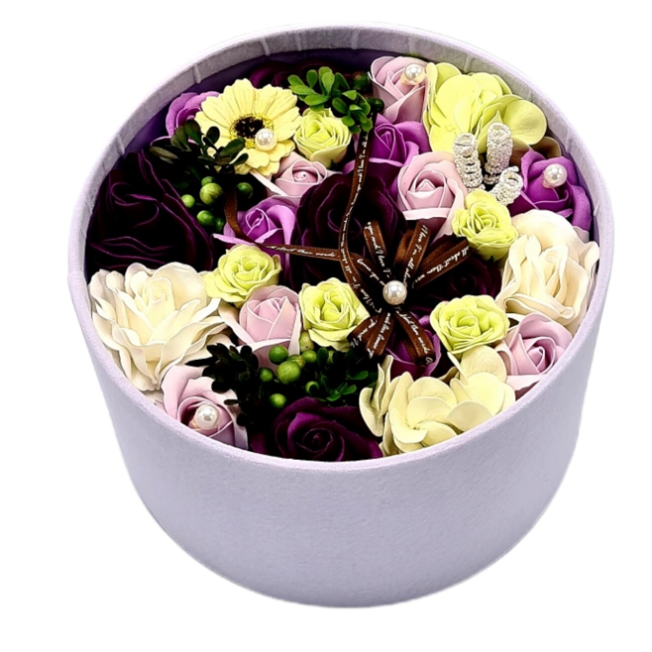 Cutie Eleganta cu Floare de Colt Naturala conservata si flori de sapun