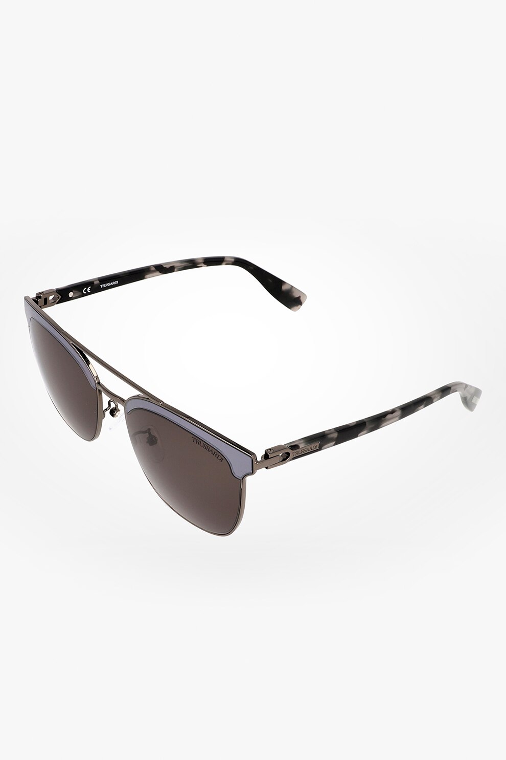Trussardi, Ochelari de soare cu rama metalica, Argintiu/Negru/Gri deschis, 58-18-140 Standard