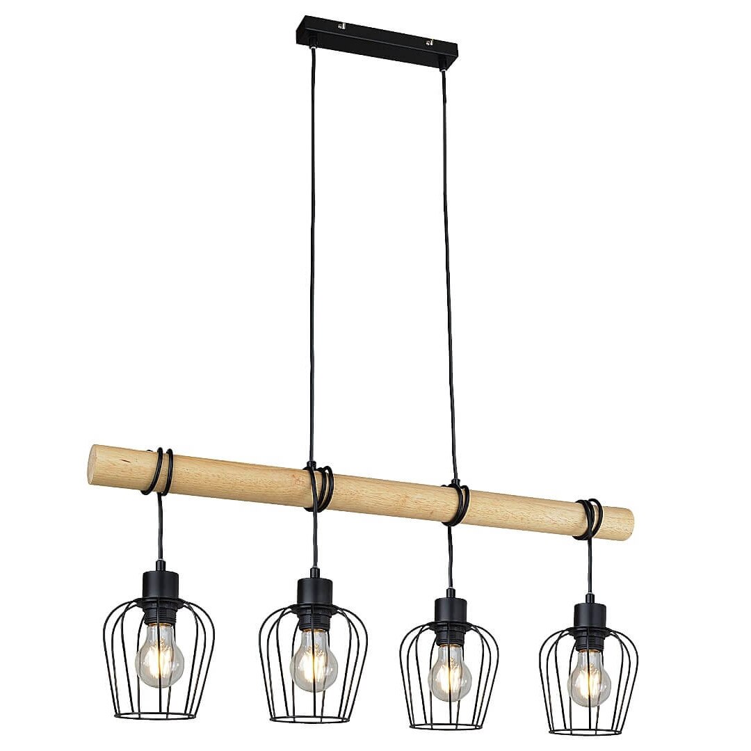 Suspensie Fabian Rabalux, 4xE27, Lemn, Metal, Negru