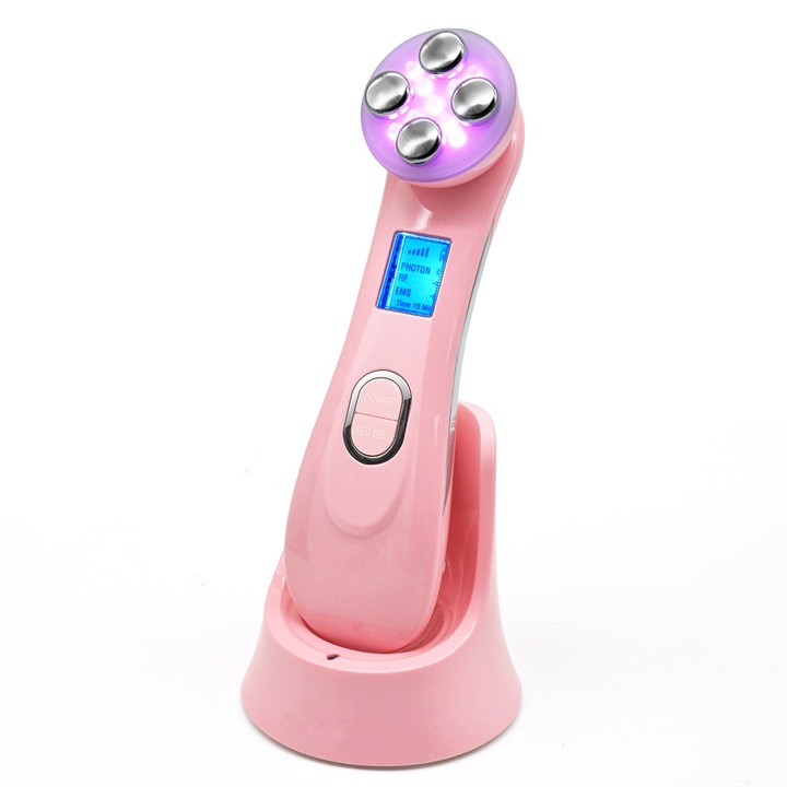 Aparat facial profesional, Neo, 5 in 1, LED, Roz