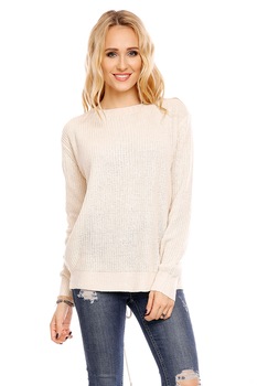 Pulover dama impletit la spate, Bej, S-L Pulover dama impletit la spate, Bej, S-L