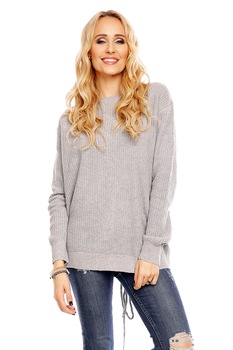 Pulover dama impletit la spate, Gri, S-L Pulover dama impletit la spate, Gri, S-L