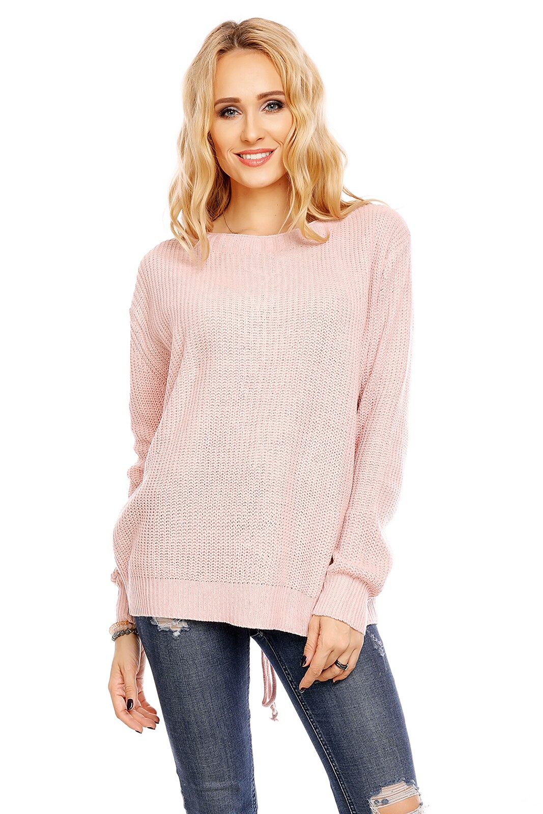 Pulover dama impletit la spate, Roz, S-L