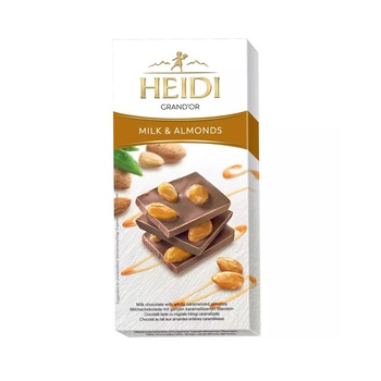 Ciocolata lapte cu migdale, Heidi Grand'Or Milk & Almonds, 80g Ciocolata lapte cu migdale, Heidi Grand'Or Milk & Almonds, 80g