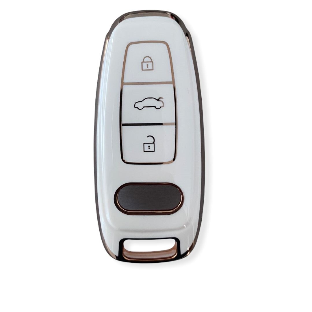 Husa Cheie Audi Q8 A8 SmartKey TPU+PC Crem Cu Contur Gold
