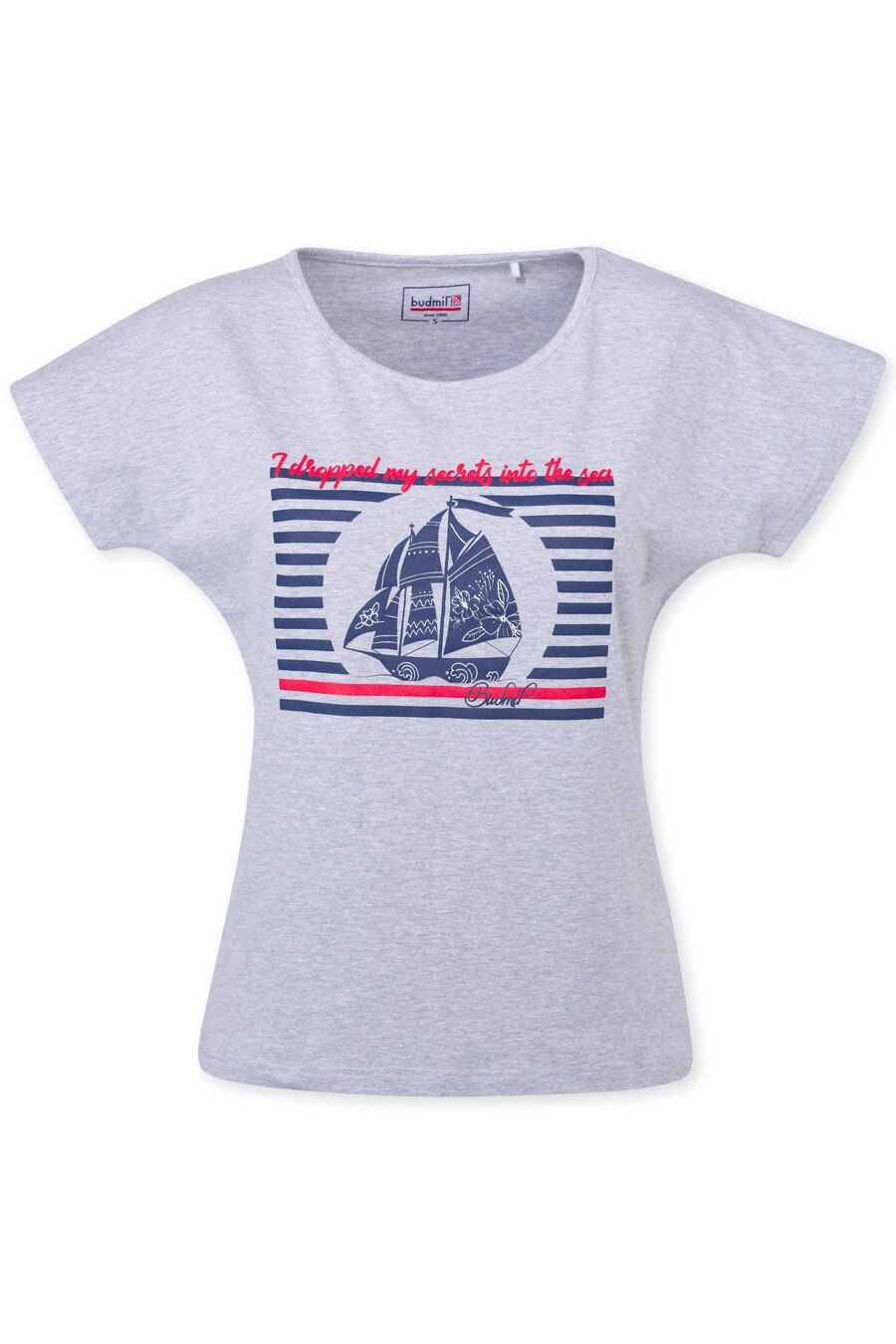 Tricou cu decolteu rotund Budmil, Tanis, Bumbac, Gri, Gri, L