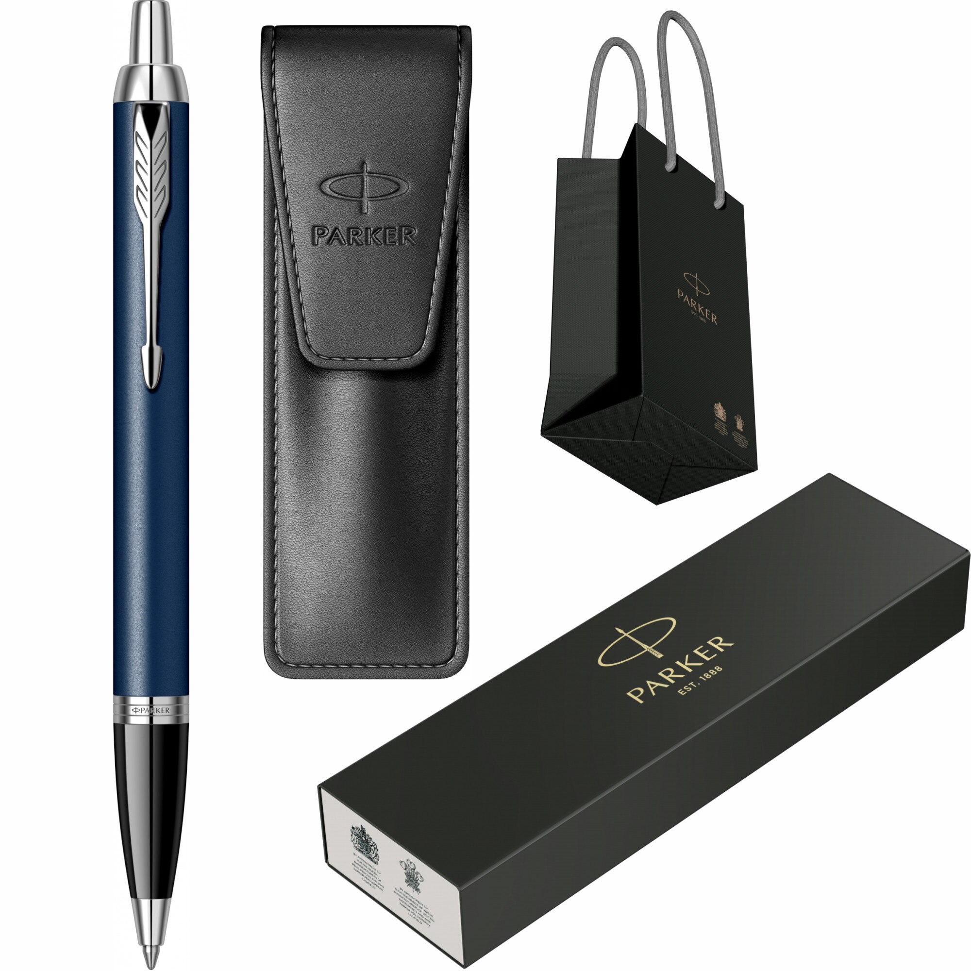 Set Parker Pix IM Royal Matte Blue CT Personalizat prin Gravura Laser cu Etui Leather Black si Punga