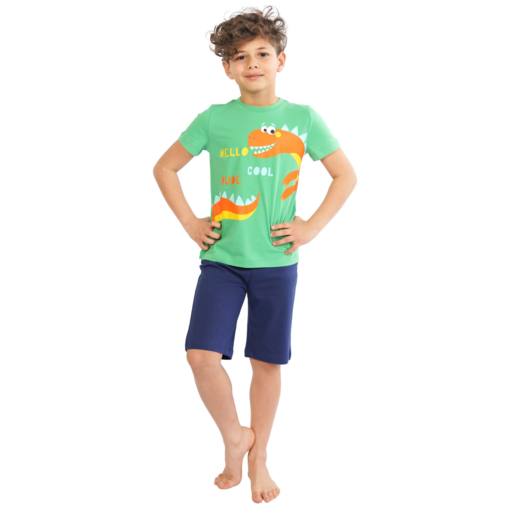 Pijama copii Vienetta, model Hello Dude, verde/albastru