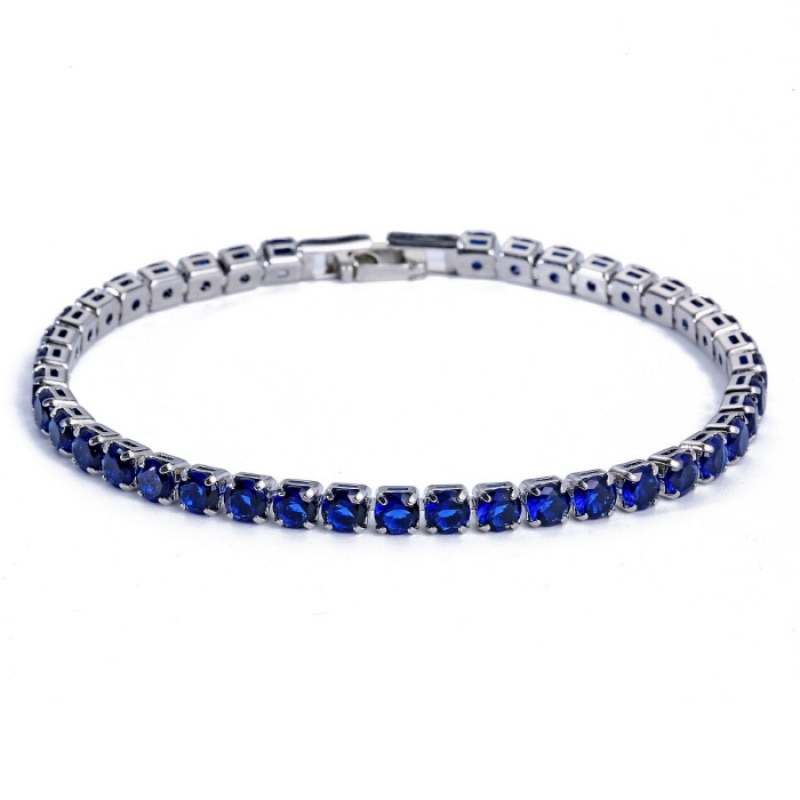 Bratara model Tennis, NUODWELL, 4mm, pietre din zirconiu albastru, unisex, argintie