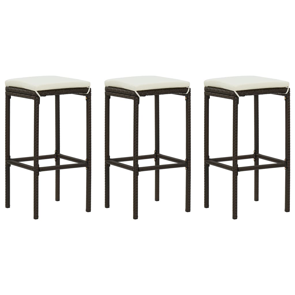 Set scaune de bar cu perne, 3 buc, maro, poliratan 313442 38 x 38 x 76 cm