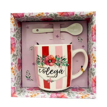 Cana din ceramica cu lingurita cu dedicatie pentru colega, 14 x 14 cm Cana din ceramica cu lingurita cu dedicatie pentru colega, 14 x 14 cm