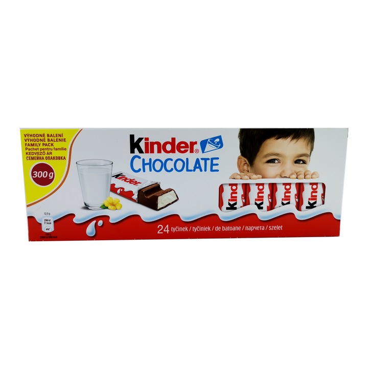Batoane de ciocolata Kinder Chocolate, 24 buc la cutie, 300g