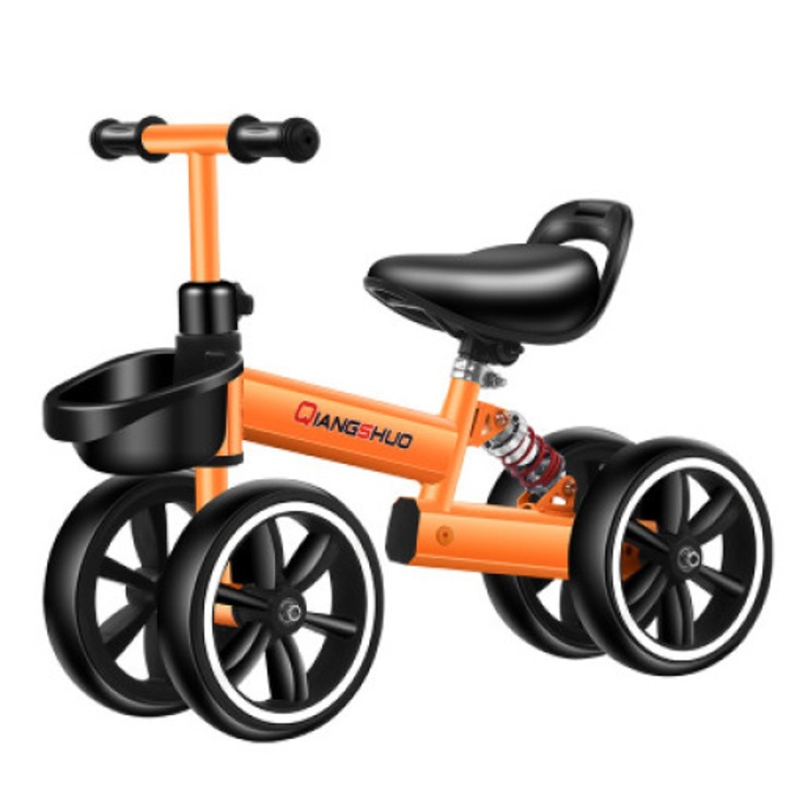 Bicicleta echilibru fara pedale, 4 roti, 10 inch, pentru copii 2-5 ani, Portocalie