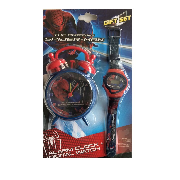 Set ceas birou Spiderman desteptator 10 cm + ceas de mana Albastru