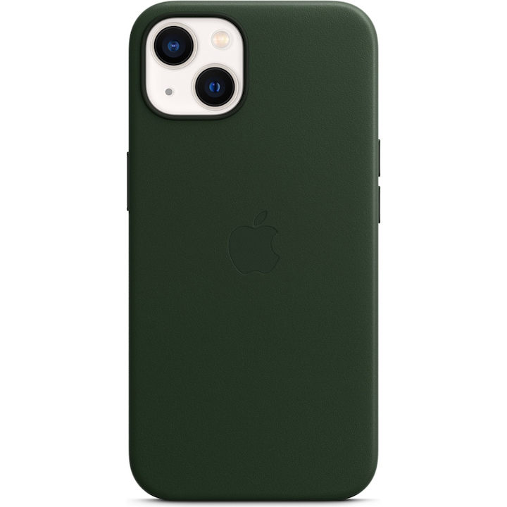 Husa de protectie Apple Leather Case with MagSafe pentru iPhone 13, Sequoia Green