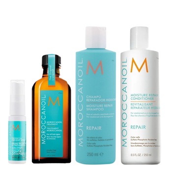 Pachet Promo Moroccanoil pentru par deteriorat: Sampon Reparator Hidratant, 250 ml + Balsam Reparator Hidratant, 250 ml + Ulei Tratament, 100 ml + Spray Protect&Prevent, 20 ml Pachet Promo Moroccanoil pentru par deteriorat: Sampon Reparator Hidratant, 250 ml + Balsam Reparator Hidratant, 250 ml + Ulei Tratament, 100 ml + Spray Protect&Prevent, 20 ml