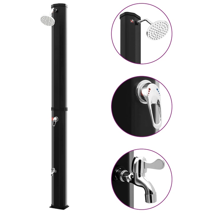 vidaXL fekete kültéri szolárzuhany zuhanyfejjel és csappal 35 L 8.65 kg 92942