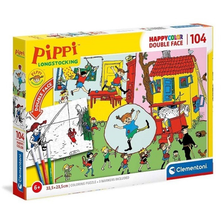 Clementoni 104 db-os Színezhető kétoldalas puzzle - Pippi Longstocking (25713)