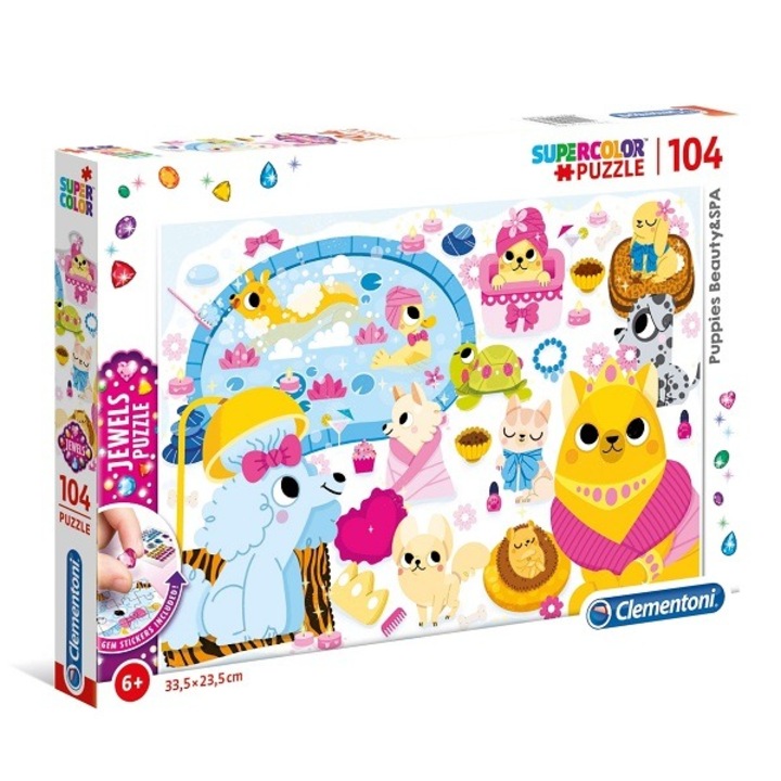 Kutyus Szépségszalon 104 db-os puzzle csillogó ékkő díszekkel - Clementoni