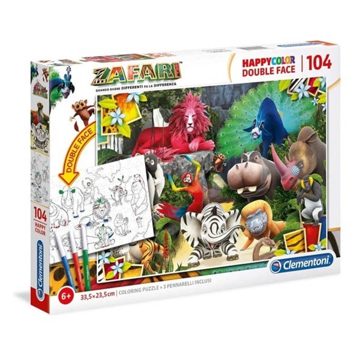 Clementoni 104 db-os Színezhető kétoldalas puzzle - Szafari (25701)
