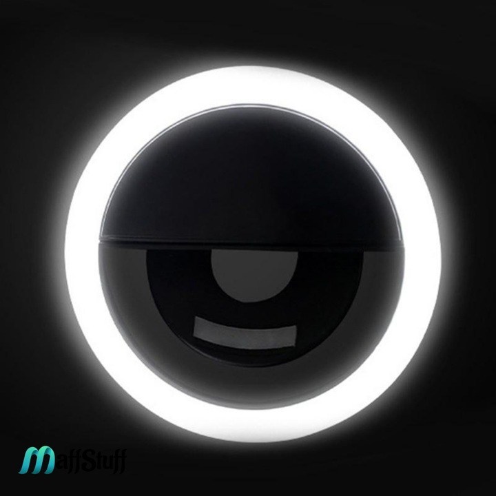 Selfie Ring Light LED MaffStuff®, pentru telefoane, tablete si laptopuri, cu incarcare USB, negru