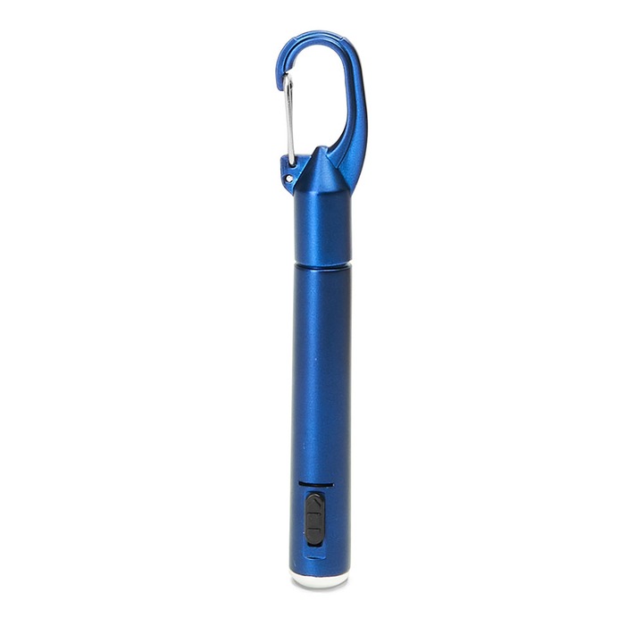 Писалка с LED фенерче и карабинер, Roly, 11 см - Синя