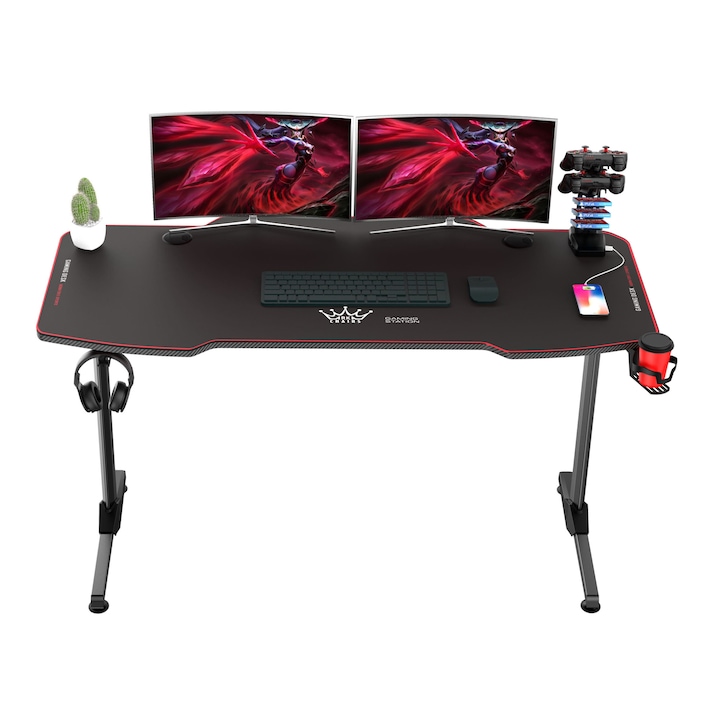 Arka Chairs Gamer Asztal Evolution Z13, Professzionális 140x66 cm fekete, 2 monitorhoz, egérpad