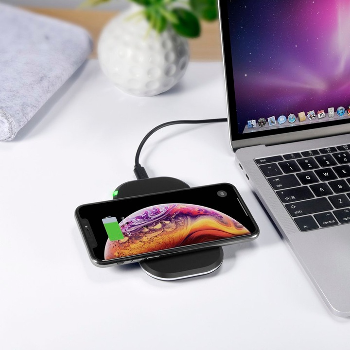 Incarcator wireless, Choetech, T513-S, Negru, Qi 10W, Indicator LED