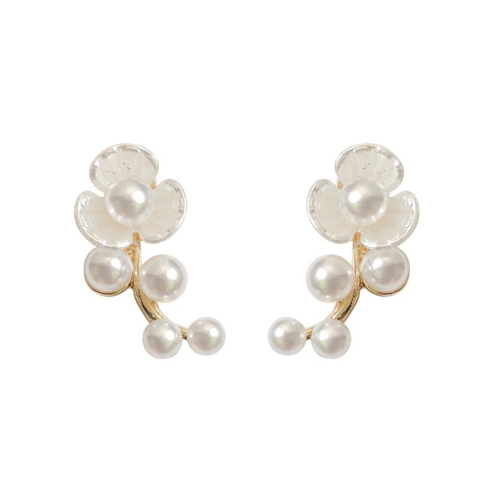 Pili-Paradise fülbevaló, virág/gyöngy mintás, arany/fehér