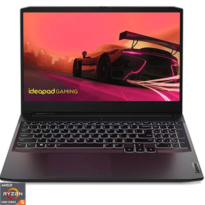 Laptop Gaming Lenovo IdeaPad 3 15ACH6 cu procesor AMD Ryzen™ 5 5500H pana la 4.20 GHz, 15.6", Full HD, IPS, 144Hz, 8GB, 512GB SSD, NVIDIA® GeForce RTX™ 2050 4GB GDDR6, No OS, Shadow Black