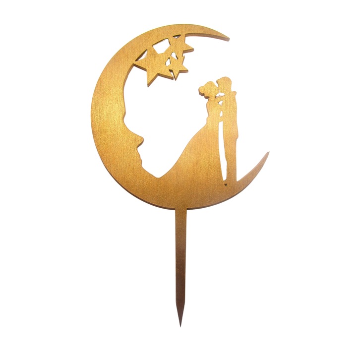 Topper tort Luna, auriu, 10x17 cm