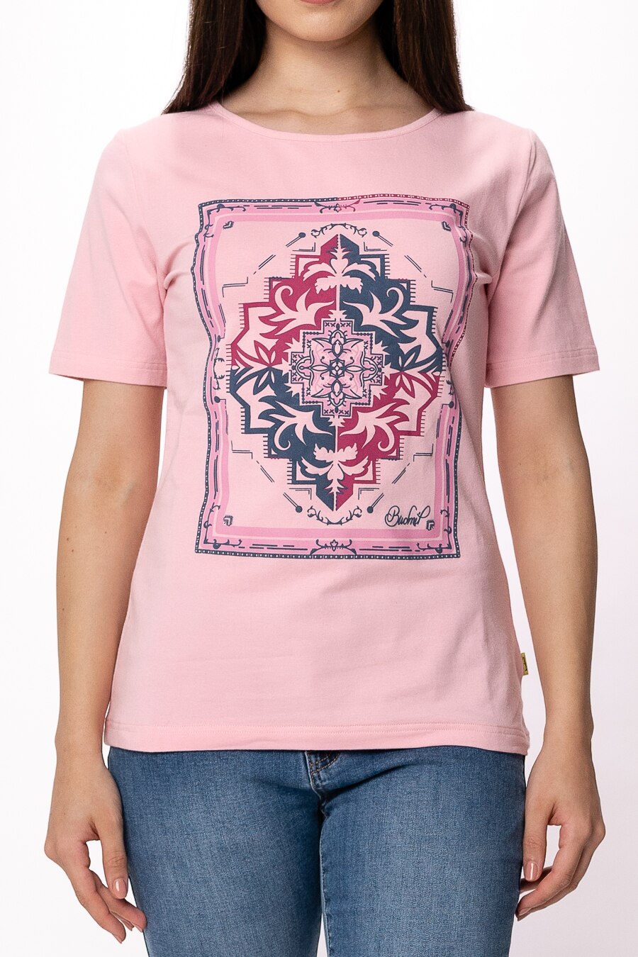 Tricou cu decolteu rotund Budmil, Carleen, Bumbac, Roz, Roz