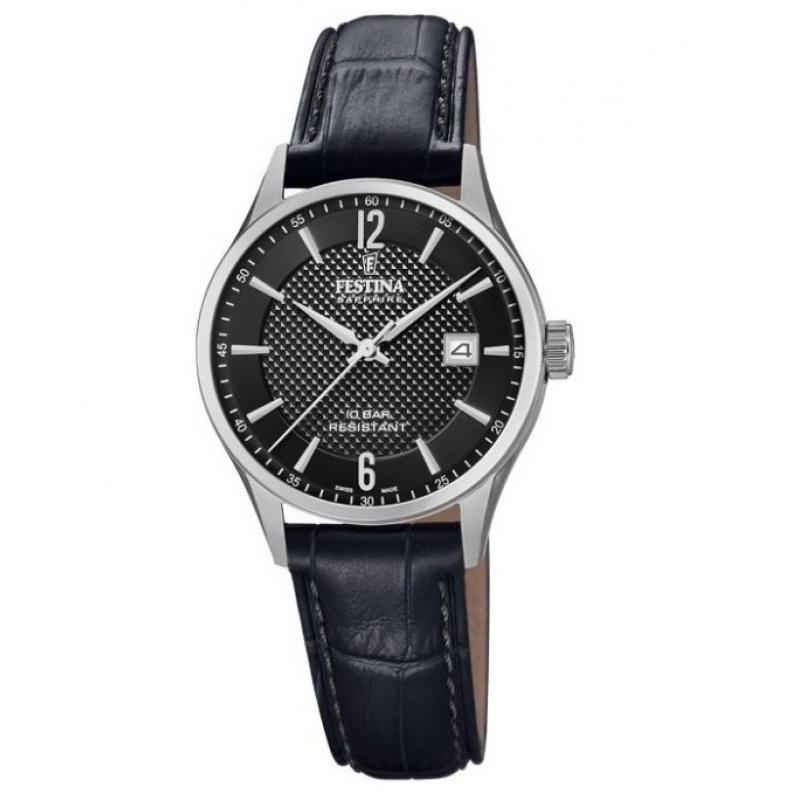 Ceas de dama Festina Sport Swiss Made, Piele naturala, Negru