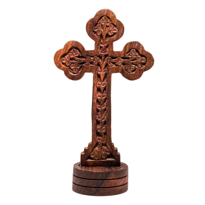 Cruce gravata pentru masa, lemn lacuit, trilobata, Createur, Maro - 15 cm