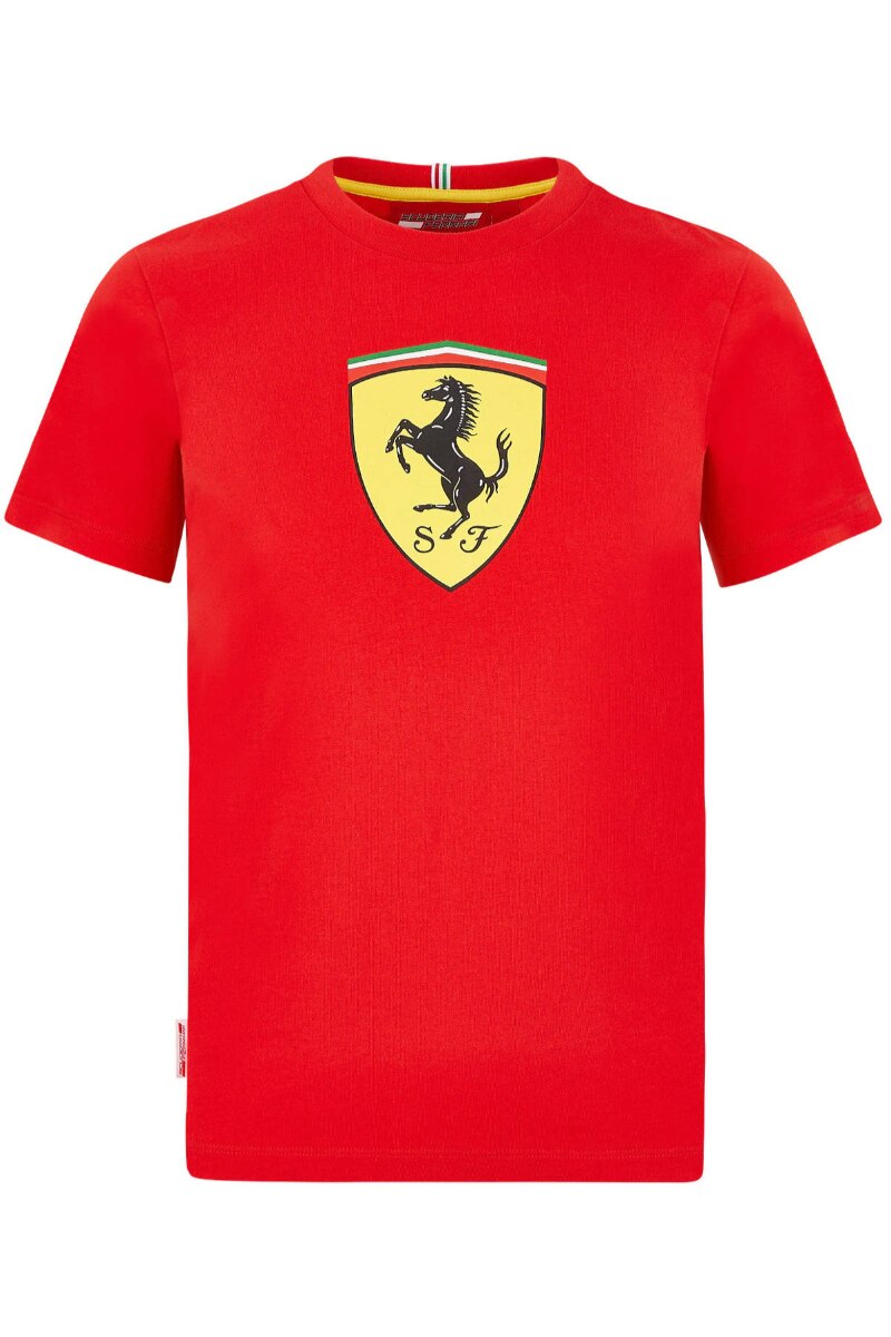 Tricou rosu Scuderia Ferrari Shield pentru copii, 11-12 ani, 100% bumbac